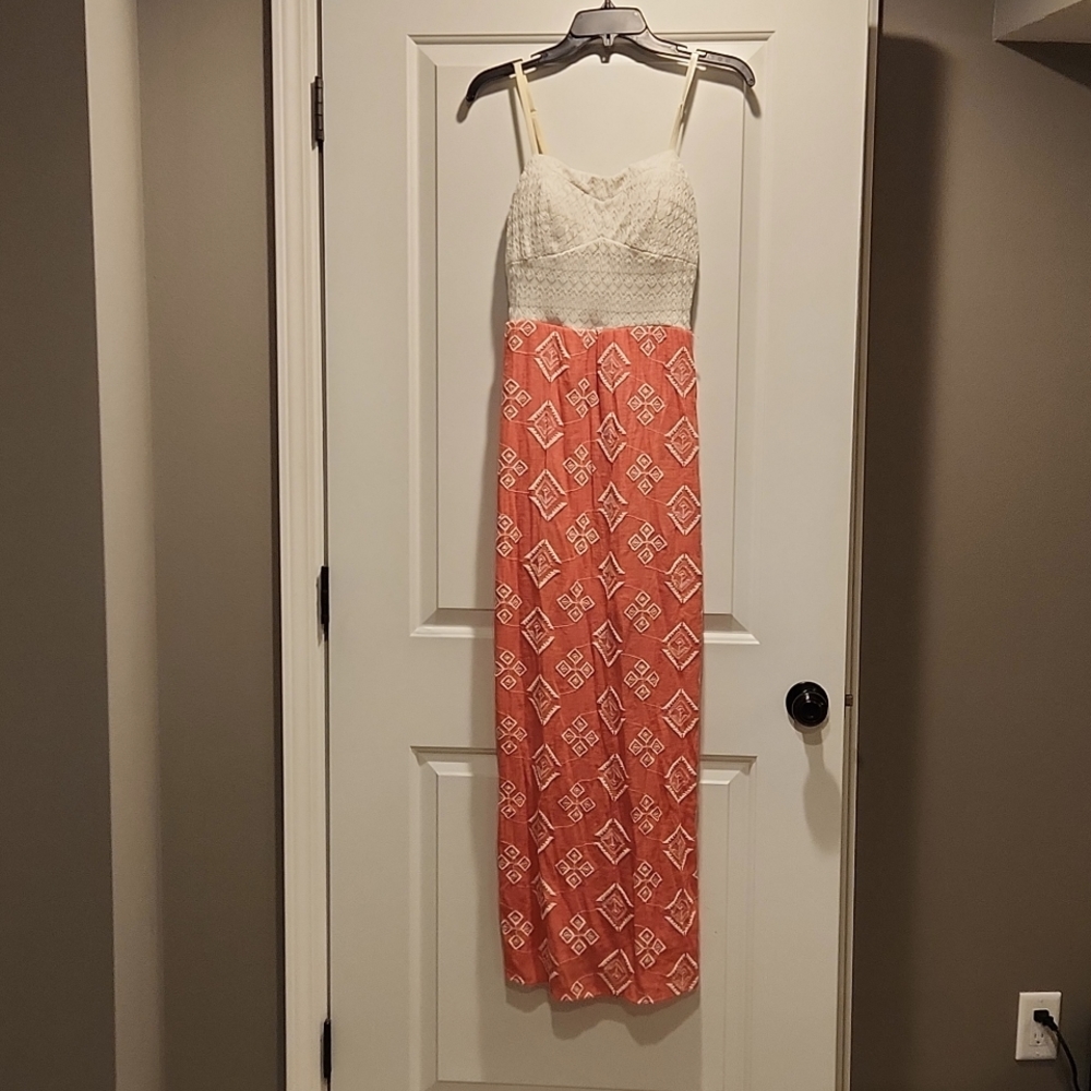 Boho long dress, salmon and ivory, size large junior's